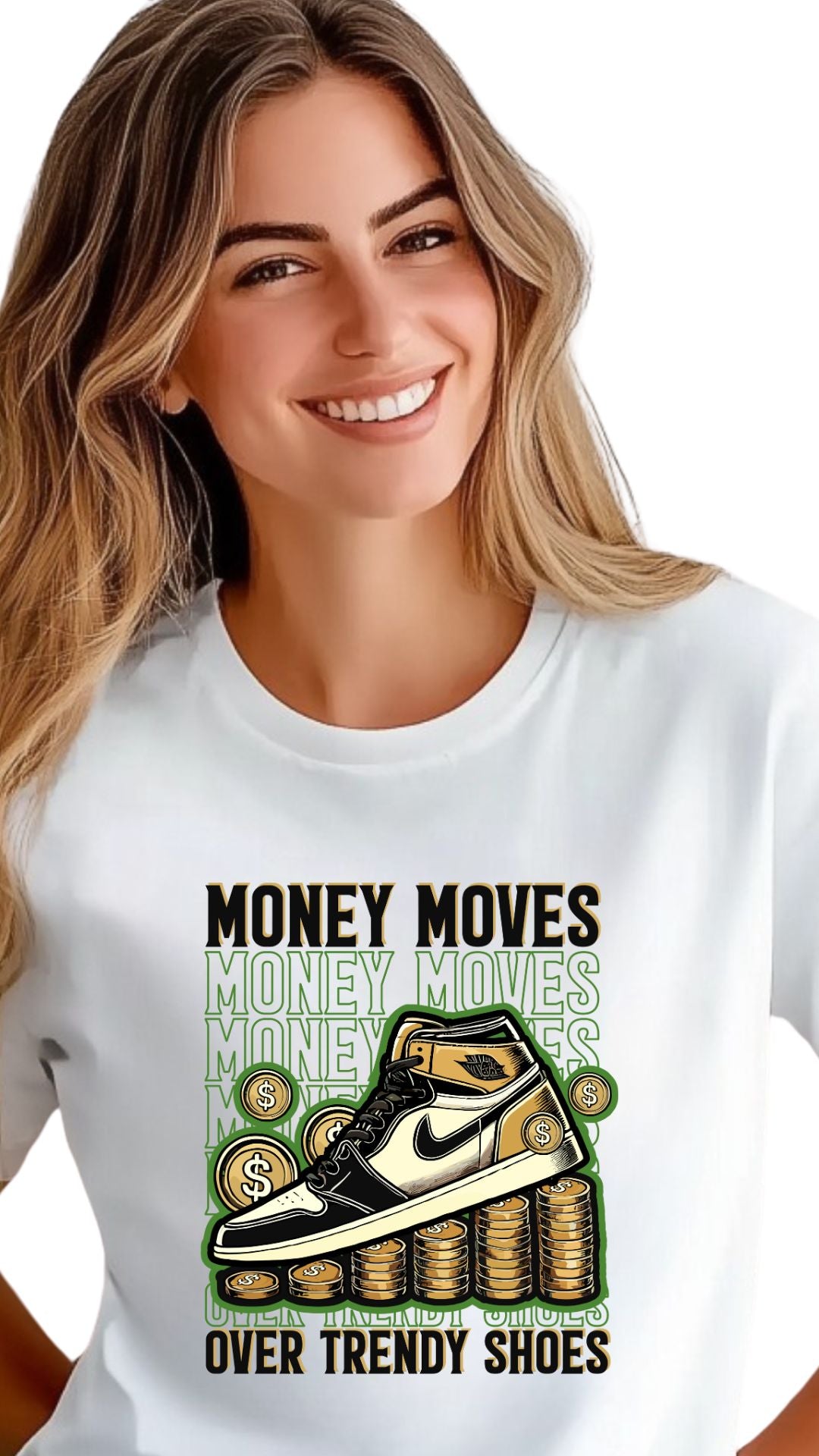 Money Moves Over Trendy Shoes – Wealth Over Waste -female t shirt