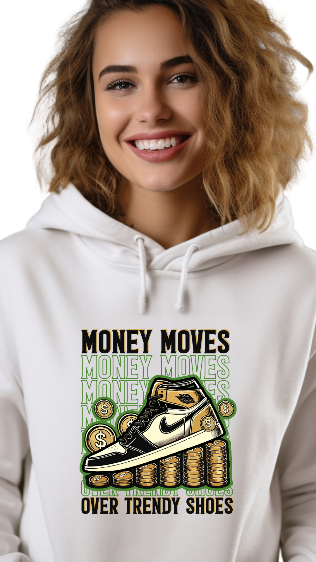 Money Moves Over Trendy Shoes – Wealth Over Waste -female hoodie